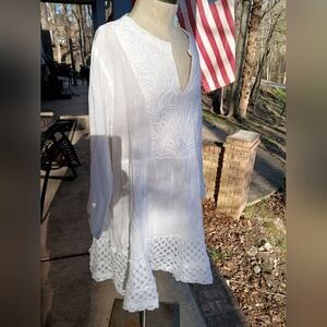White Embroidered Tunic‎ Dress/top. Sz Large. RD+kokio
